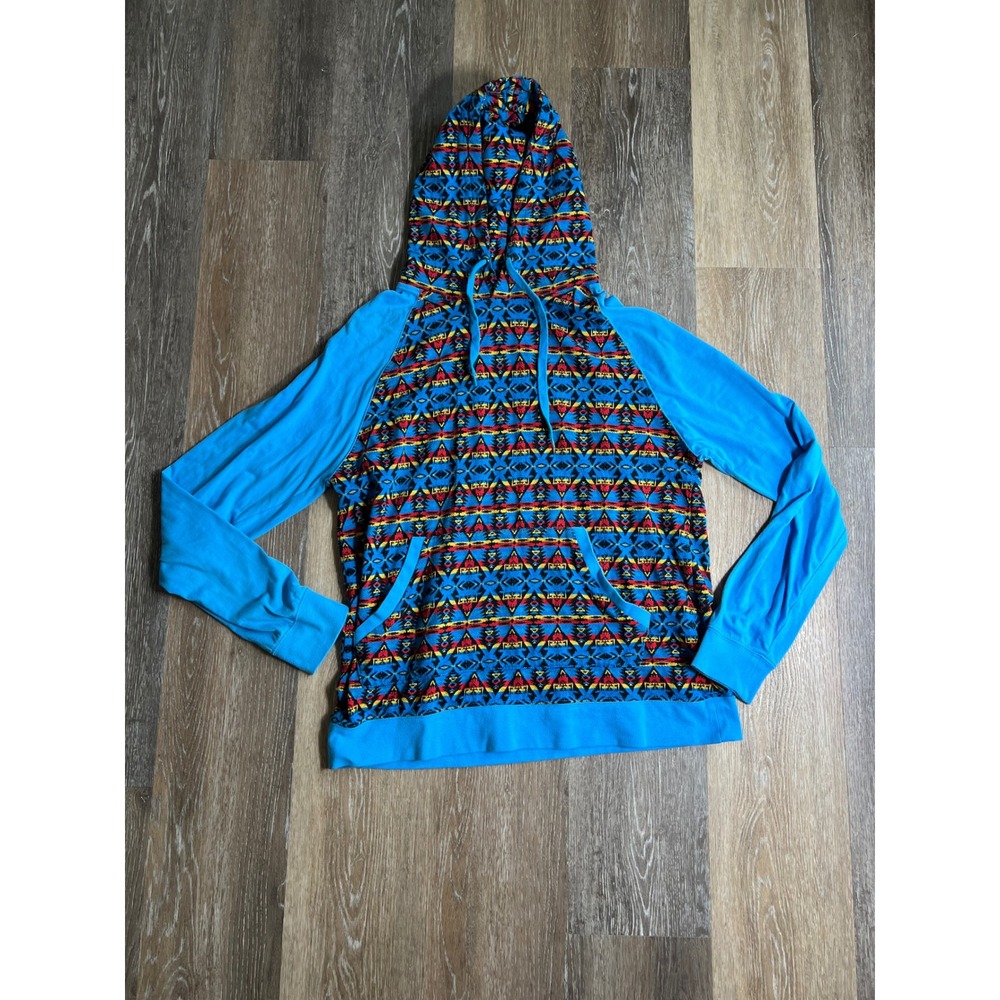 Beautiful Giant Hoodie Mens Large Blue Excellent Southwestern Geometric Pullover